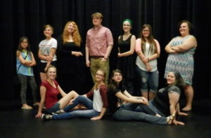 Cast of “Small Town, Big Dreams”. First row, pictured from left, Kendra Perry, Emma Matthews, Savannah Crisp and Courtney Polcyn. Back row, pictured from left, Lilian Colley, Lillian Sizemore, Marah Hager, Derek McCarty, Emily Polcyn, KeAnn Wilson and Lindsey Polcyn.
